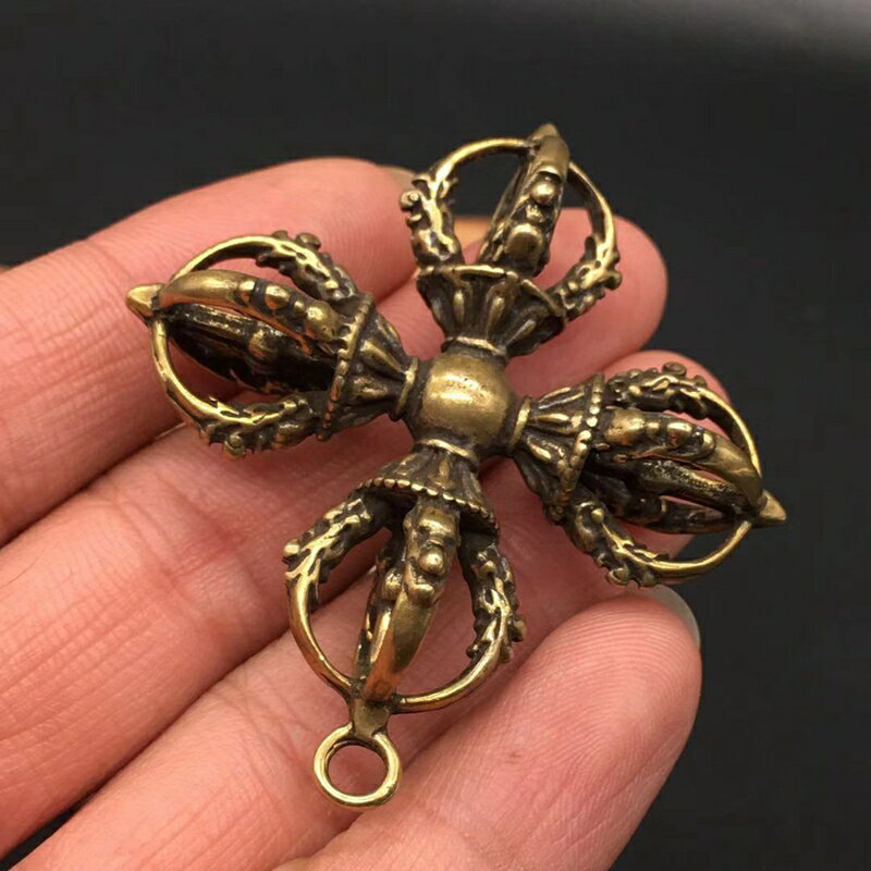 降魔杵 ■青銅製 四股降魔杵 細工銅器 仏具 珍品 古民具 時代物 骨董品■ 古玩藏傳銅器金剛杵四面八股金剛杵四股降魔金剛杵純銅吊墜掛飾1
