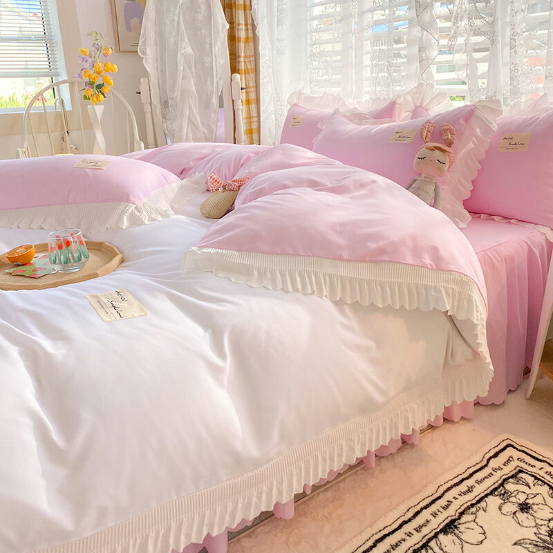 韓式粉色公主風床上四件套夏季夏新款潮床單被套春秋床裙款三