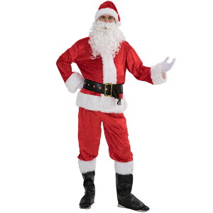 免運 聖誕節服飾 歐美碼加大圣誕套裝經典款7件套豪華磚石絨圣誕老人套裝 聖誕節套裝