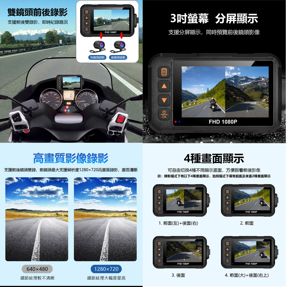 MR-21XW 3吋高畫質雙鏡頭前後錄影機車行車紀錄器 前後雙錄 重力感應碰撞 便攜安裝 4