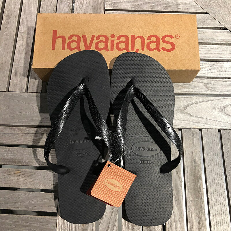 巴西Havaianas哈瓦那人字拖鞋夏季TOP經典純黑色男女中性橡膠防滑