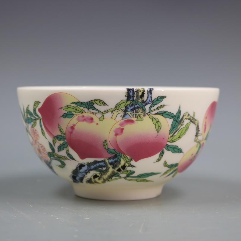 清乾隆粉彩九桃紋碗仿古款貼花瓷器家居擺件古董古玩酒店裝飾瓷器