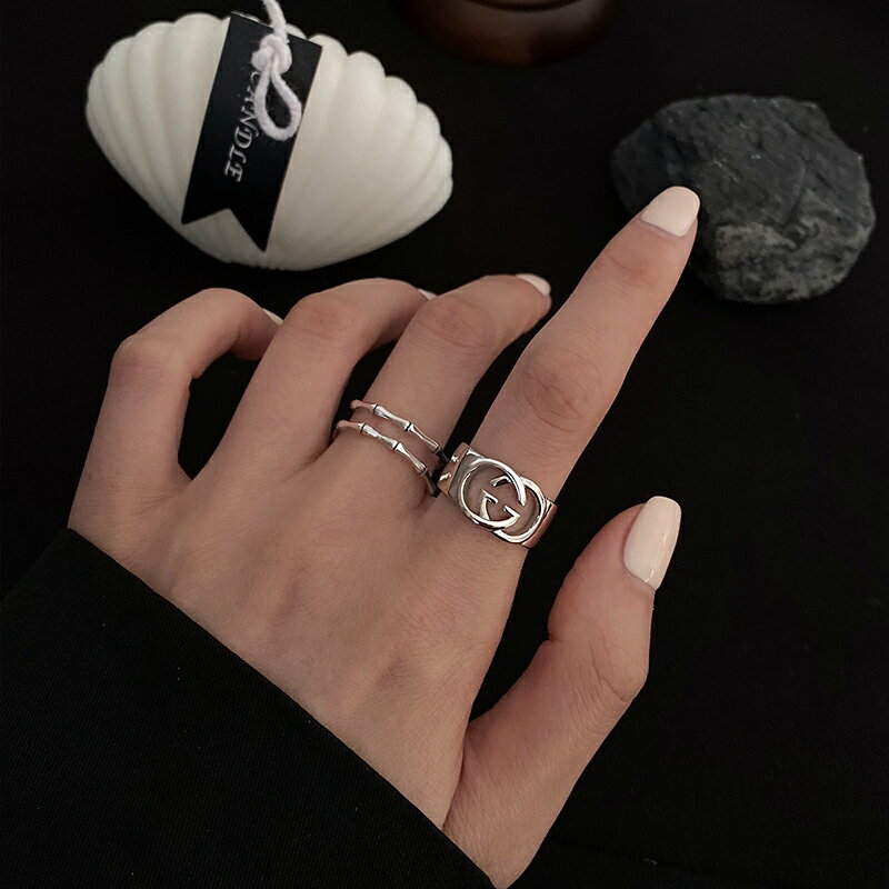 925純銀雙層竹節戒指女不婚主義食指戒冷淡風時尚小素圈個性指環 4
