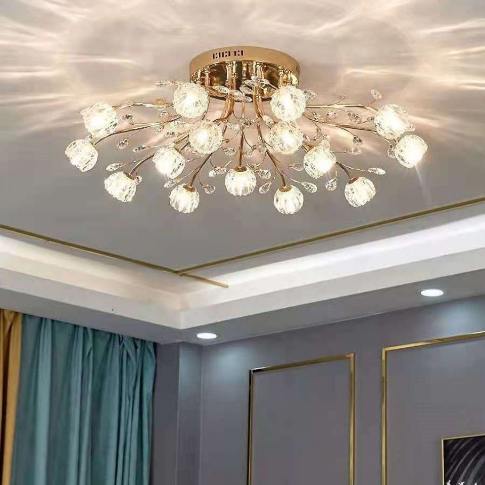led北歐新款客廳水晶吸頂燈現代簡約臥室燈歐式輕奢金色 餐廳燈具