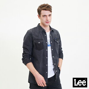 Lee 個性帥氣合身長袖牛仔襯衫 男 101+ 深藍黑LL220364762