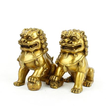 現貨銅獅子瑞獅京獅擺件一對 家居飾品工藝品風水( 中號)