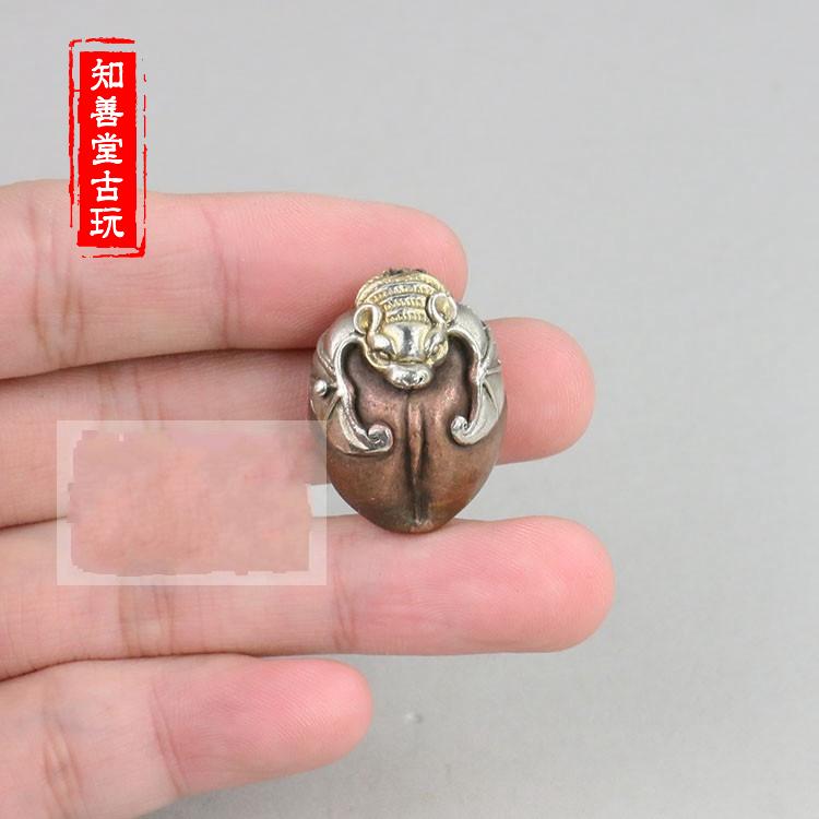 古玩雜項收藏 紫銅鎏金銀手工雕福祿雙全壽桃蝙蝠吊墜掛件配飾