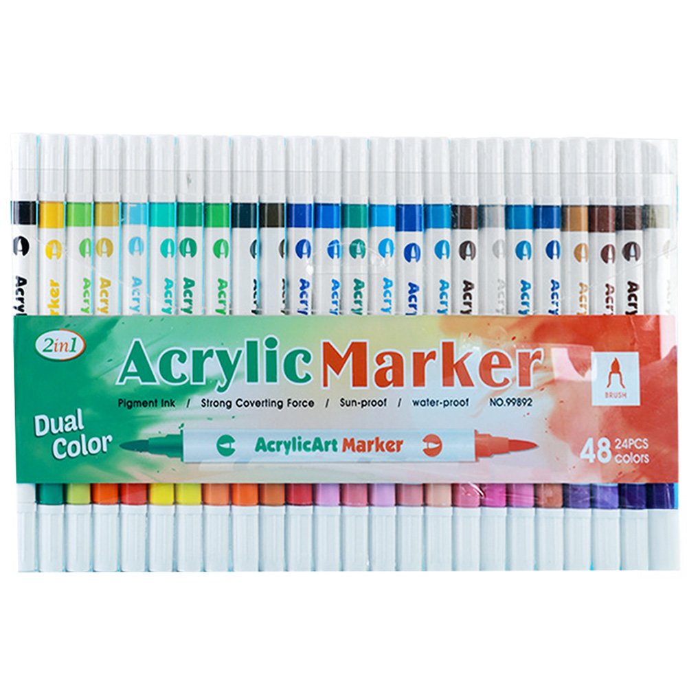 雙頭雙色軟頭丙烯馬克筆48色(24支)【九乘九購物網】