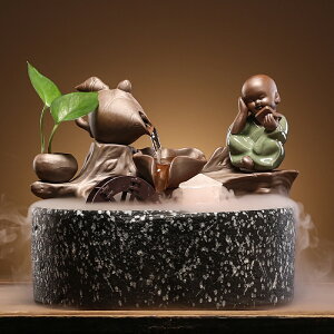 創意姜太公釣魚陶瓷循環流水風水球招財辦公客廳桌面裝飾流水擺件
