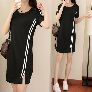 FINDSENSE G5 韓國時尚 女裝 寬鬆 休閒 顯瘦 直筒裙 條紋 連身裙 百搭 裙子