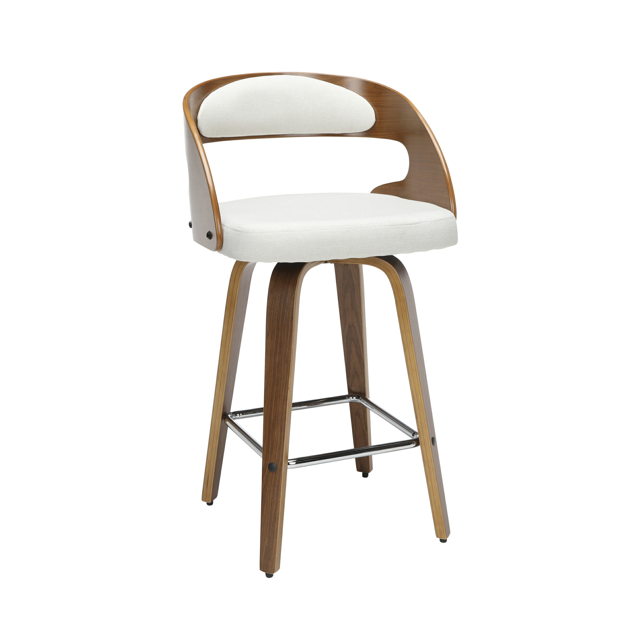 Ofm 161 Collection Mid Century Modern 26 Bentwood Frame Swivel Seat Stool With Fabric Back And Seat Cushion In Walnut Beige 161 Wf26a Bge