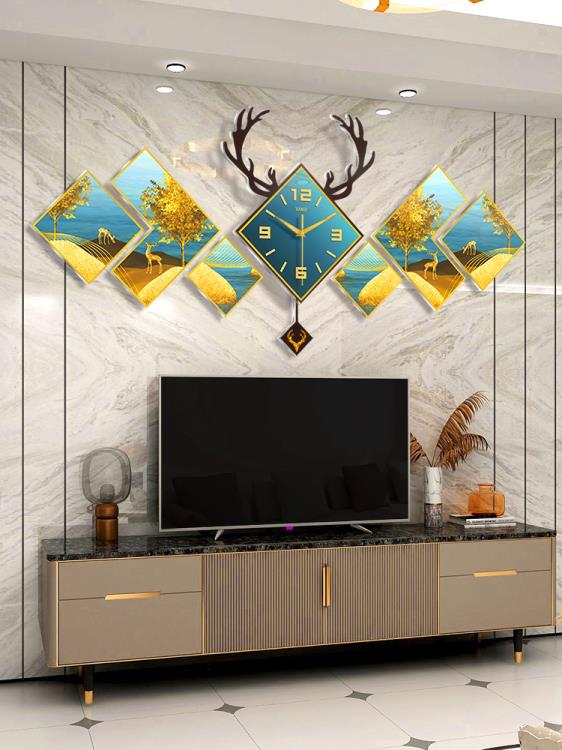 掛鐘 鐘表掛鐘客廳家用創意沙發電視背景墻時鐘北歐鹿頭輕奢裝飾石英鐘