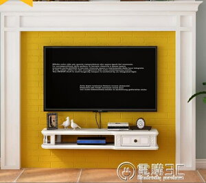 創意實木小戶型懸掛機頂盒置物架美式牆上壁掛電視櫃臥室一字隔板