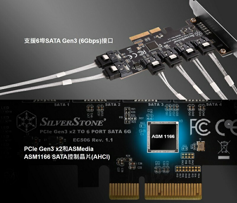 【享最高折300】SilverStone 銀欣 ECS06 6埠SATA Gen3硬碟擴充卡/SST-ECS06 3