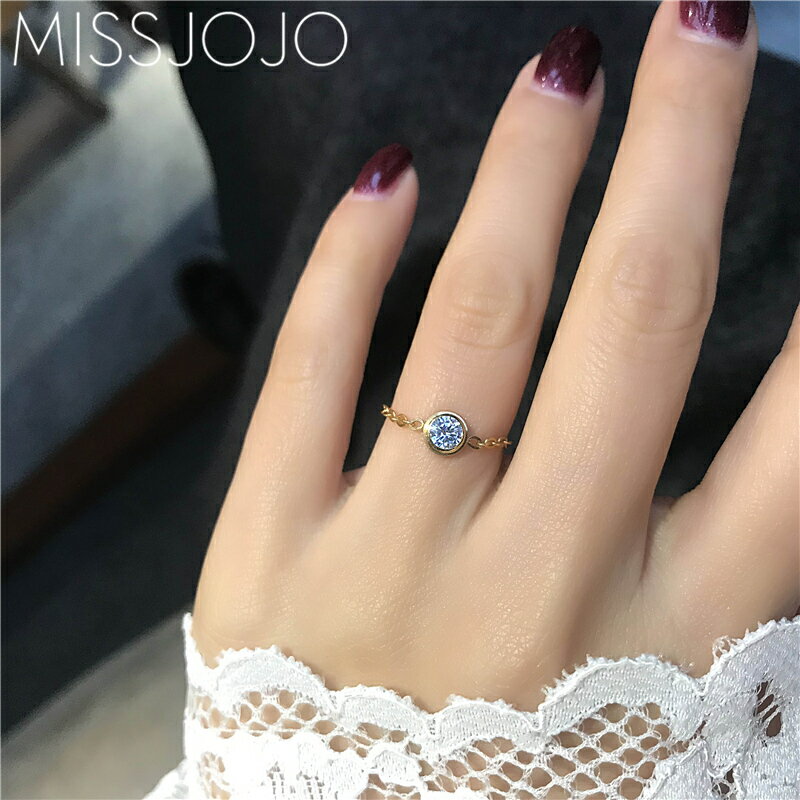 日韓版簡約基本款一個單鉆鈦鋼鍍18K玫瑰金色軟鏈關節戒指女尾戒