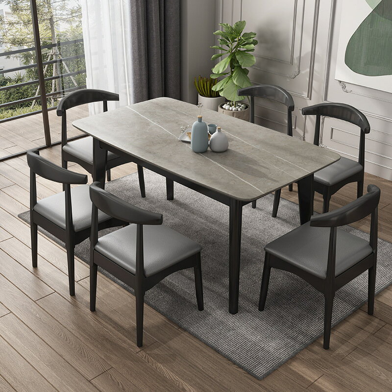 餐桌 巖板餐桌家用方形北歐吃飯桌桌椅組合小戶型餐廳成套家具