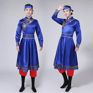 新款蒙古服裝男款蒙族成人藏族演出服舞蹈 少數民族男士蒙古袍