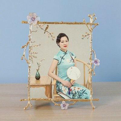 精致輕奢 婚紗照 創意金屬兒童照6 7 10寸相框梅花擺臺 像架擺件 1