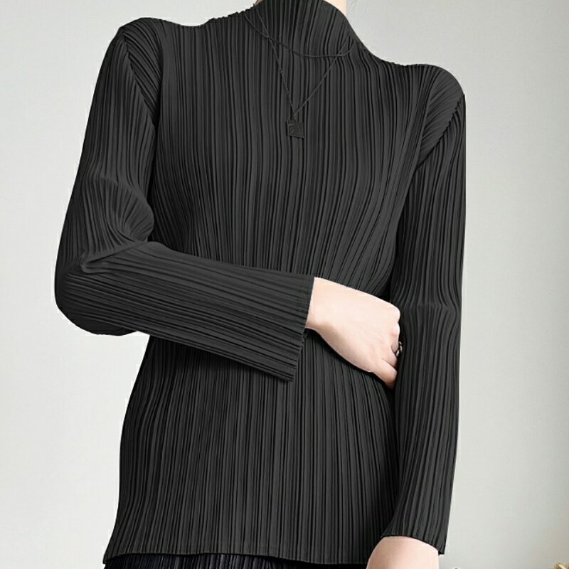 【巴黎精品】現貨+預購 三宅風皺褶衣服褶皺上衣-短袖摺衣壓褶立領寬鬆薄透打底衫折衣女T恤3色a1jq68