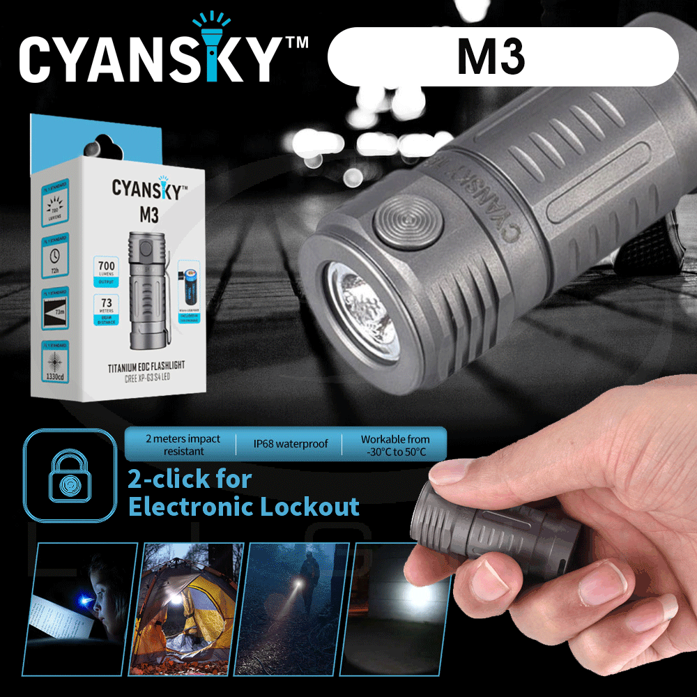【錸特光電】CYANSKY M3 鈦合金 700流明 強光可充電 EDC 手電筒 16340 CREE Ti baton 3