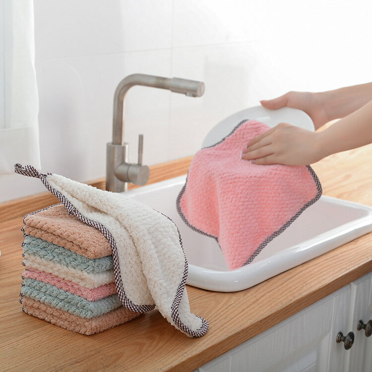 可掛式珊瑚絨擦手巾廚房清潔巾不掉毛吸水抹布洗碗布清潔布