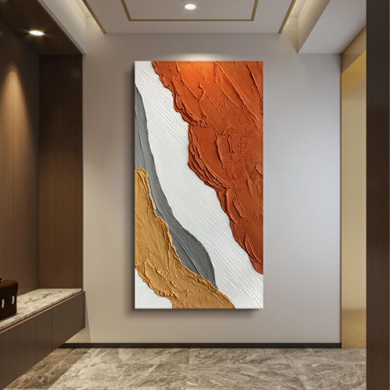 手繪立體油畫 客廳大氣落地畫 凹凸質感肌理油畫 抽象裝飾畫 橙色玄關過道立體壁畫 樣板間藝術畫 展廳牆畫