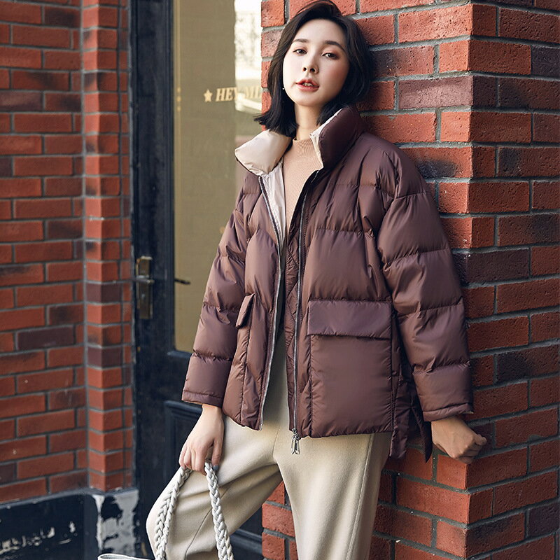 真 羽絨90%白鴨絨 羽絨服白鴨絨夾克-立領短款簡約寬鬆女外套3色73zc29【獨家進口】【米蘭精品】