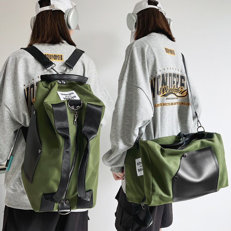 旅行包 多功能帆布包包女大容量輕便雙肩包工裝風斜挎包男大學生單肩包潮
