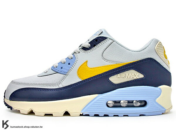 2018 NSW 經典復刻鞋款 人氣商品 NIKE AIR MAX 90 ESSENTIAL 灰深藍 芥末黃勾 皮革 網布 大氣墊 慢跑鞋 (AJ1285-008) 0818