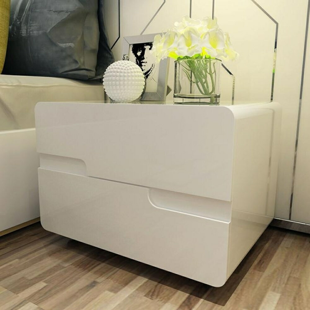 床頭櫃簡約現代白色歐式亮光鋼琴烤漆簡易臥室抽屜床邊櫃整裝 MKS全館免運