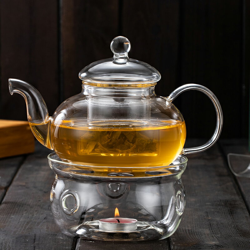 jkv玻璃泡茶壺放蠟燭加熱器功夫溫煮茶器耐熱切茶壺餐廳泡花茶壺