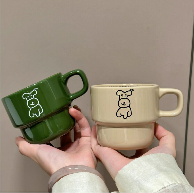 卡通小狗奶咖溫柔秋冬馬克杯陶瓷杯咖啡杯早餐杯情侶杯【繁星小鎮】