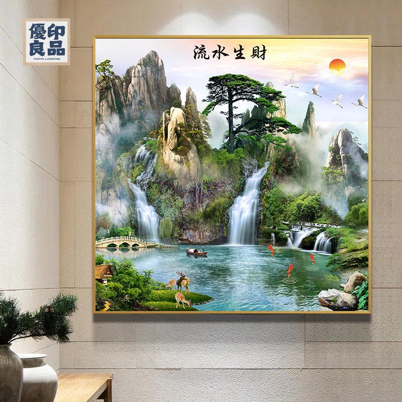 免運 客製尺寸 裝飾畫 掛畫 壁畫 背景裝飾畫 玄關背景畫 迎客松客廳山水畫入戶玄關墻壁畫走廊過道裝飾畫中國風中式背景畫店長優選/特惠 全館折扣 售後保障y5314