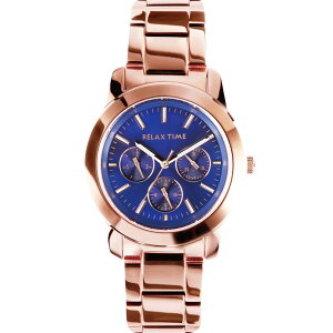 Relax Time 時尚達人日曆顯示腕錶-藍x玫塊金/38mm R0800-16-36
