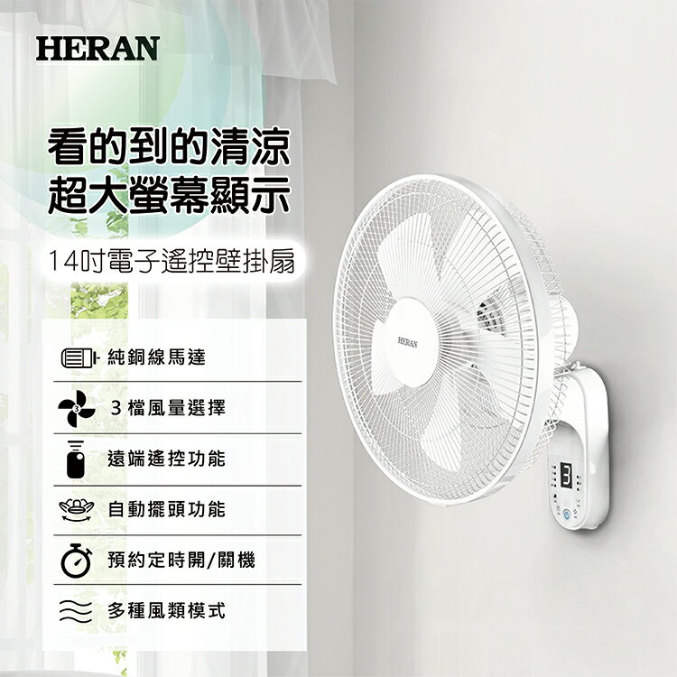 HERAN 禾聯 14吋電子遙控壁掛扇 HLF-14CH52A 壁扇 禾聯電風扇 壁掛風扇 電扇 好商量~