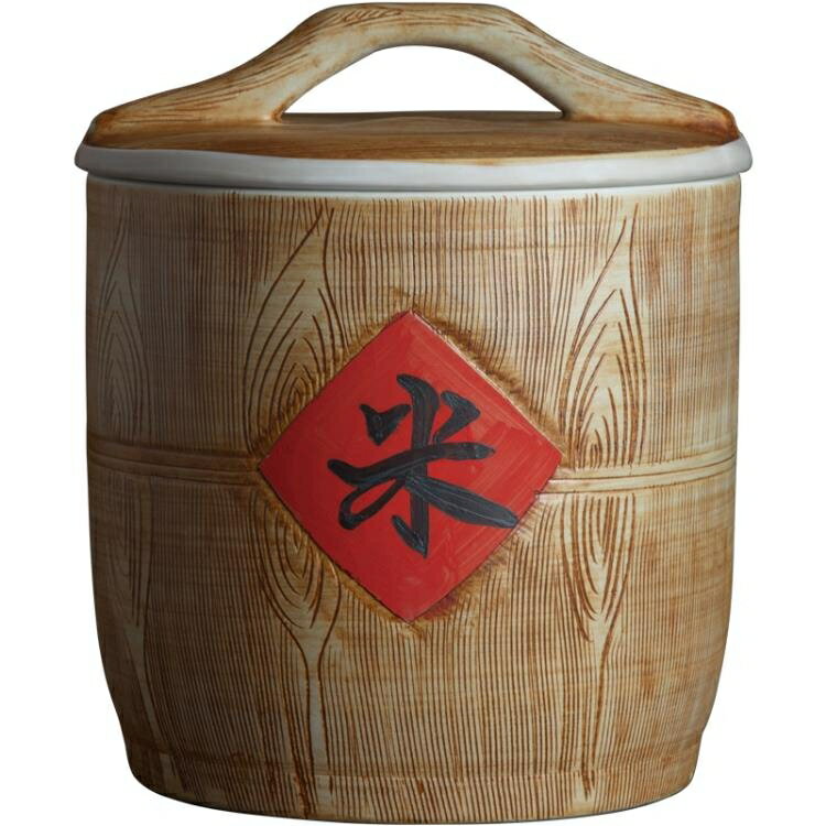 景德鎮陶瓷米缸家用10斤20斤30裝仿實木麵粉桶防潮防蟲密封儲物罐 免運 開發票
