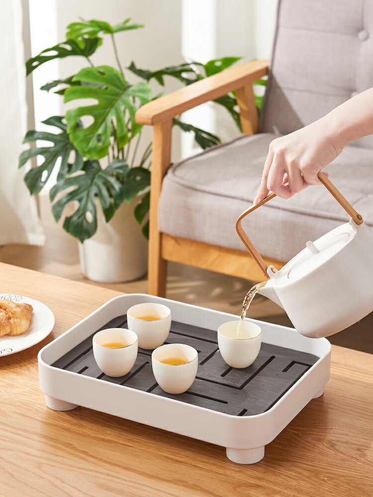 茶盤家用輕奢現代簡約茶具儲水茶海放茶杯瀝水小型茶臺長方形托盤