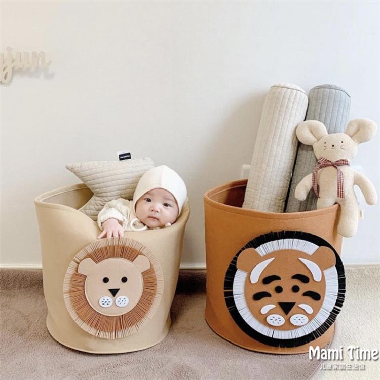 韓國INS兒童玩具收納筐獅子圖案可水洗毛氈臟衣籃寶寶雜物收納箱 限時88折