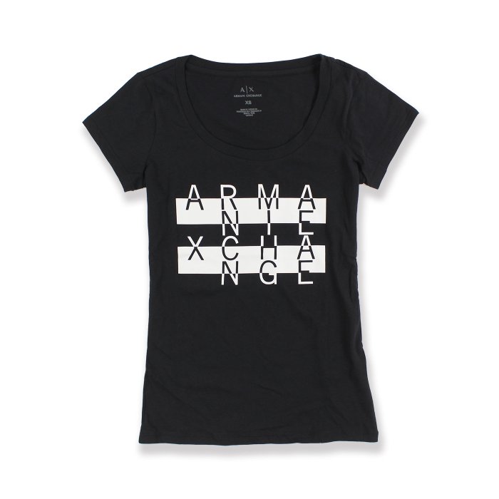 美國百分百【Armani Exchange】T恤 AX 短袖 logo 上衣 T-shirt 黑色 女 XS號 I111