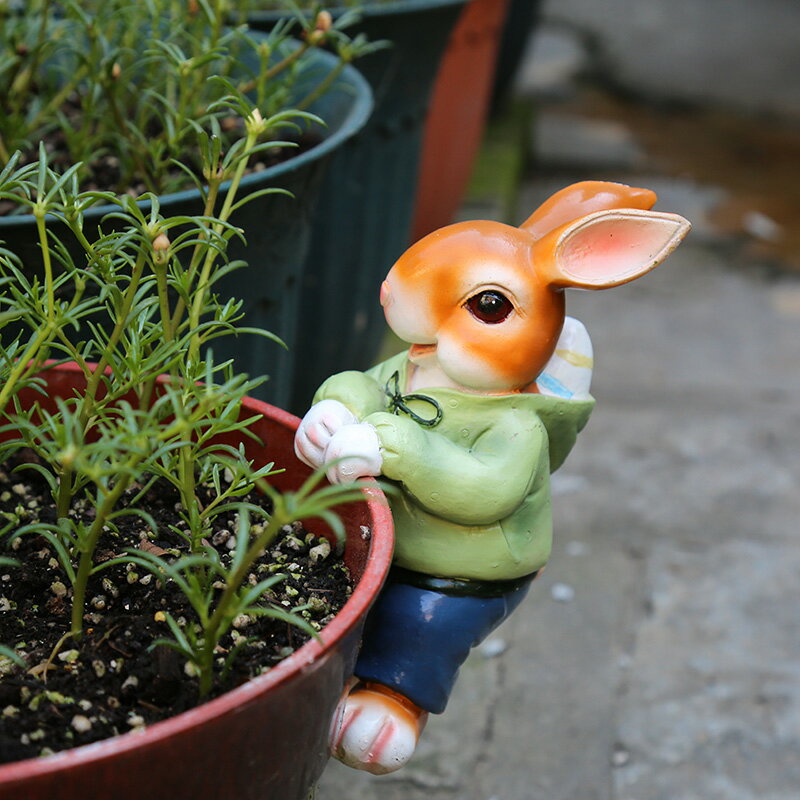 戶外擺件花園造景 花園小擺件 庭院裝飾園藝擺件卡通可愛小動物樹脂兔子裝飾品掛件