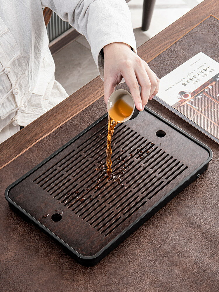 茶盤家用現代簡約小型實木瀝水托盤辦公室幹泡茶臺功夫茶具茶海