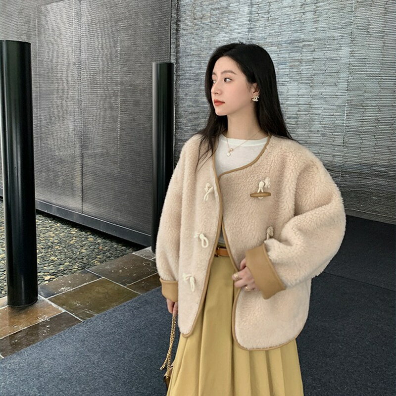 【巴黎精品】羊羔毛外套皮草大衣-牛角奶酥羊羔毛冬季女外套2色a1iu54