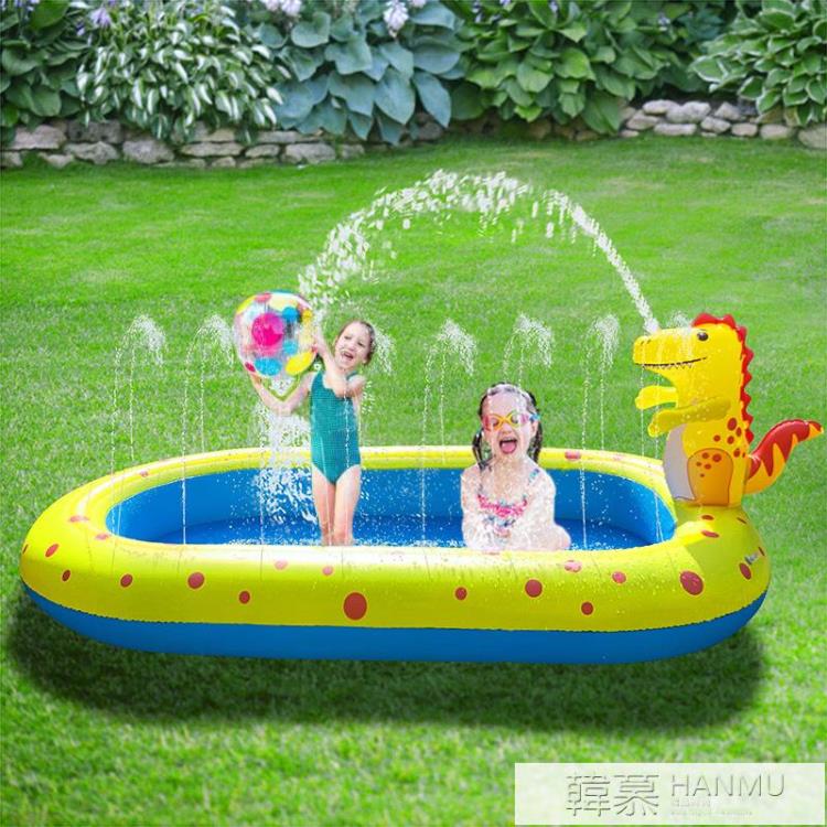 充氣恐龍噴水池戶外海豚灑水遊戲墊兒童戲水玩具青蛙游泳池鯊魚池