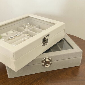 絨布首飾盒透明高檔飾品防氧化耳釘耳環項鏈收納盒便攜式防塵盒