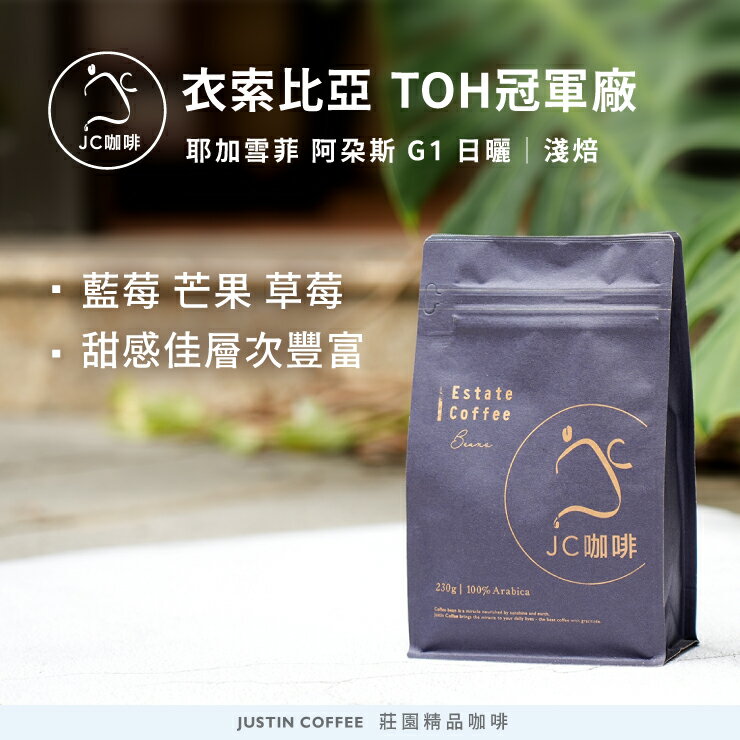 衣索比亞 耶加雪菲 阿朵斯 G1 日曬 - TOH冠軍處理廠 咖啡豆1包│淺焙【JC咖啡】半磅(230g) 莊園咖啡 新鮮烘焙