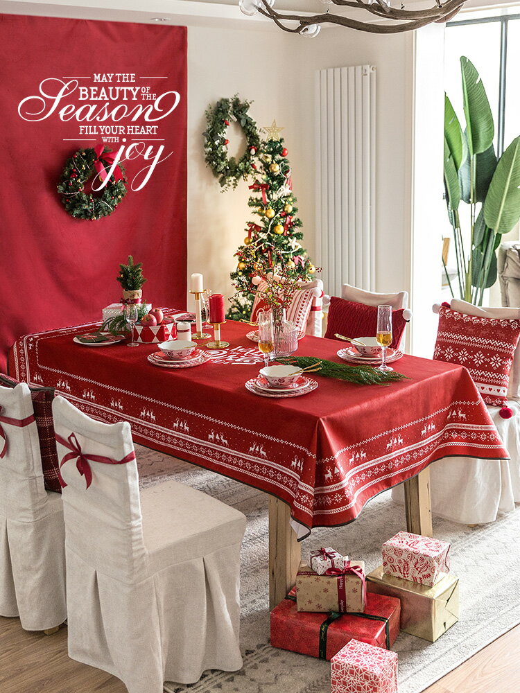北歐聖誕紅色餐桌布 (120*170cm) 長方形茶几布 桌巾