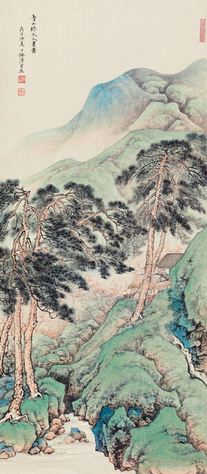仿古畫名畫復製品陳少梅青山綠水入畫圖山水畫中國畫微噴畫