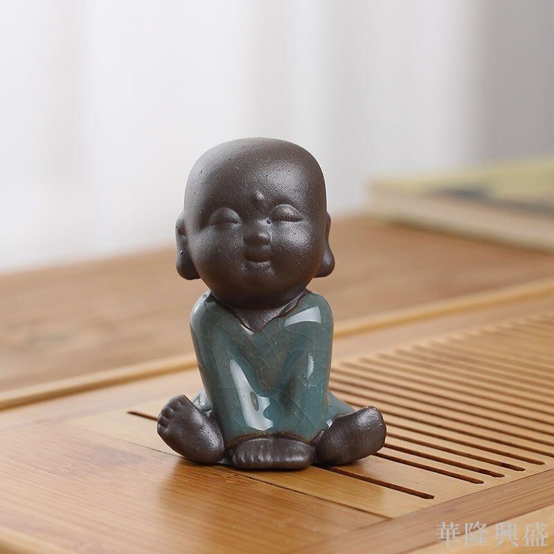 華隆 創意哥窯可愛憨態小和尚魚缸茶寵擺件茶臺配件飾品功夫茶茶玩茶趣