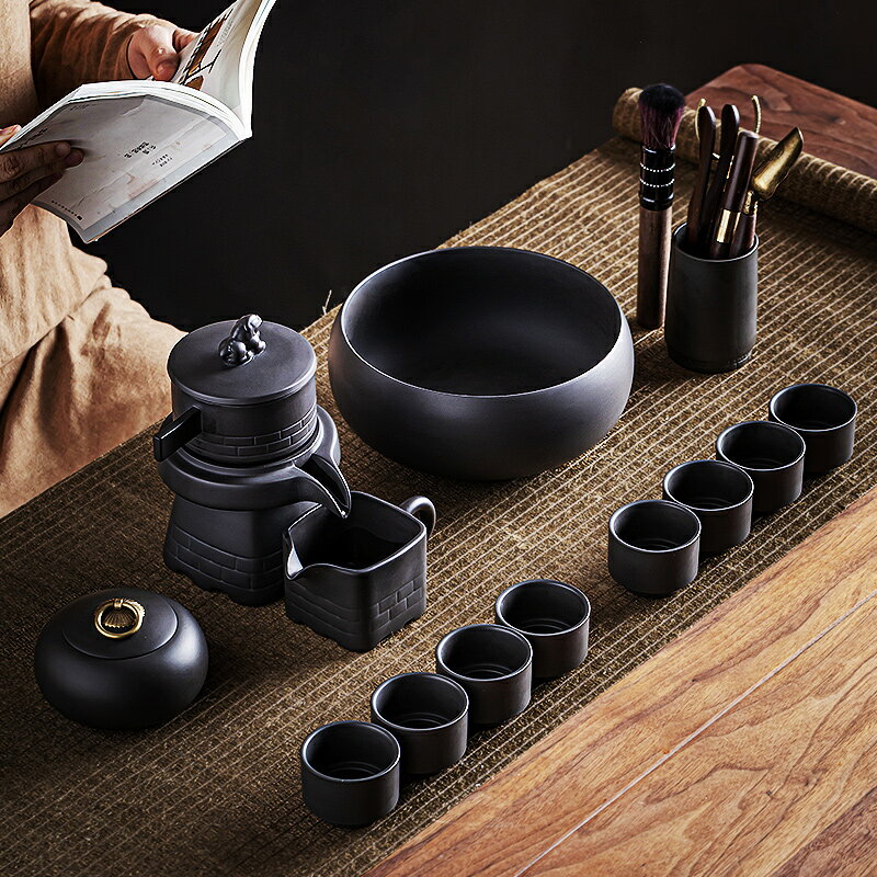 紫砂懶人自動泡茶神器功夫茶具套裝家用輕奢高檔石磨茶杯陶瓷茶壺