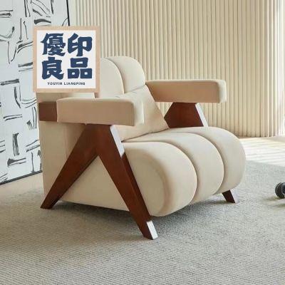 工廠直銷 【免費開票 設計感】 侘寂風北歐實木單人沙發客廳日式奶油休閒椅設計師款羊羔絨沙發椅 懶人沙發 單人沙發特惠/開立發票 全館折扣 y5415